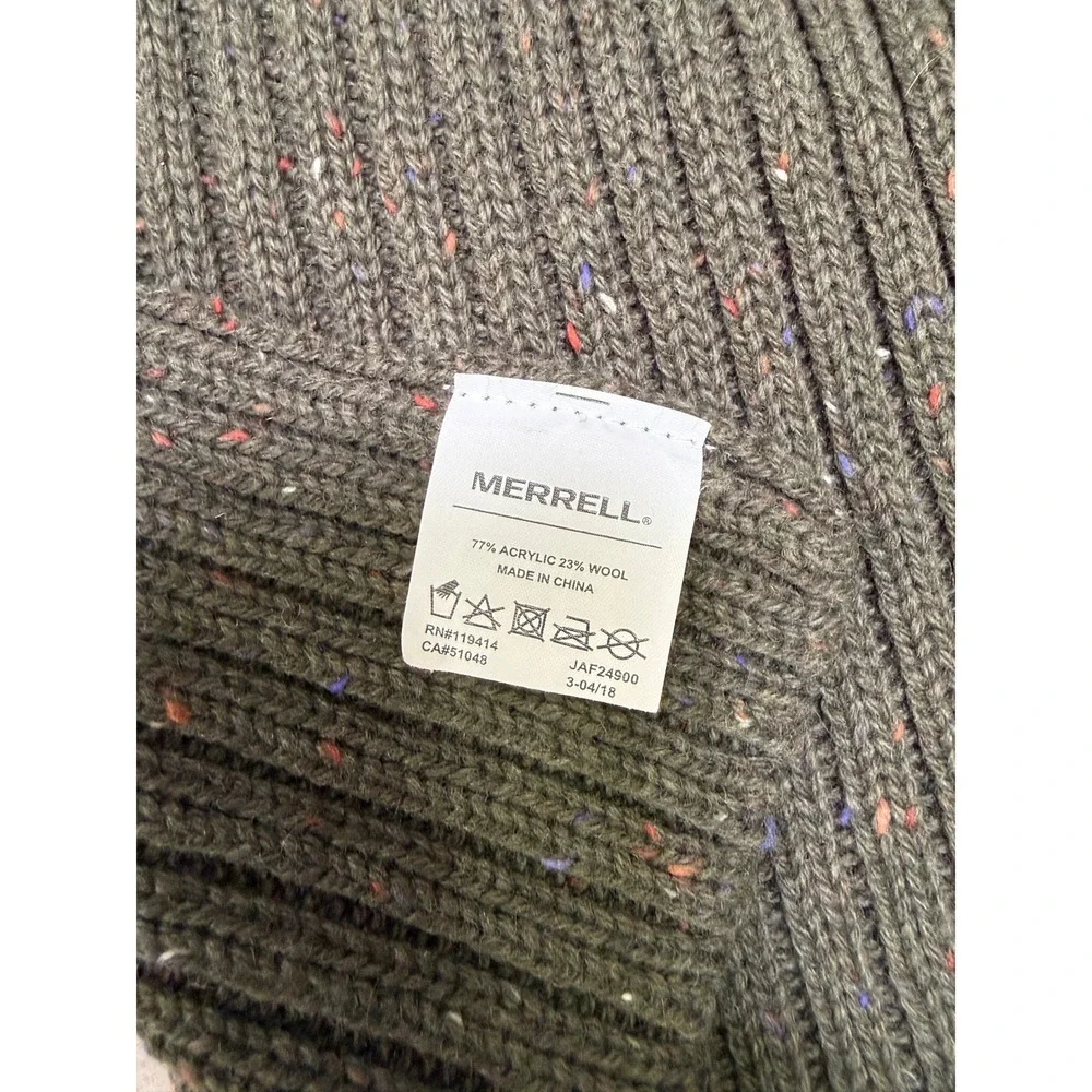 Merrell Knit Scarf Mens OS Olive Green Ribbed Wool Blend Speckled‎ Academia